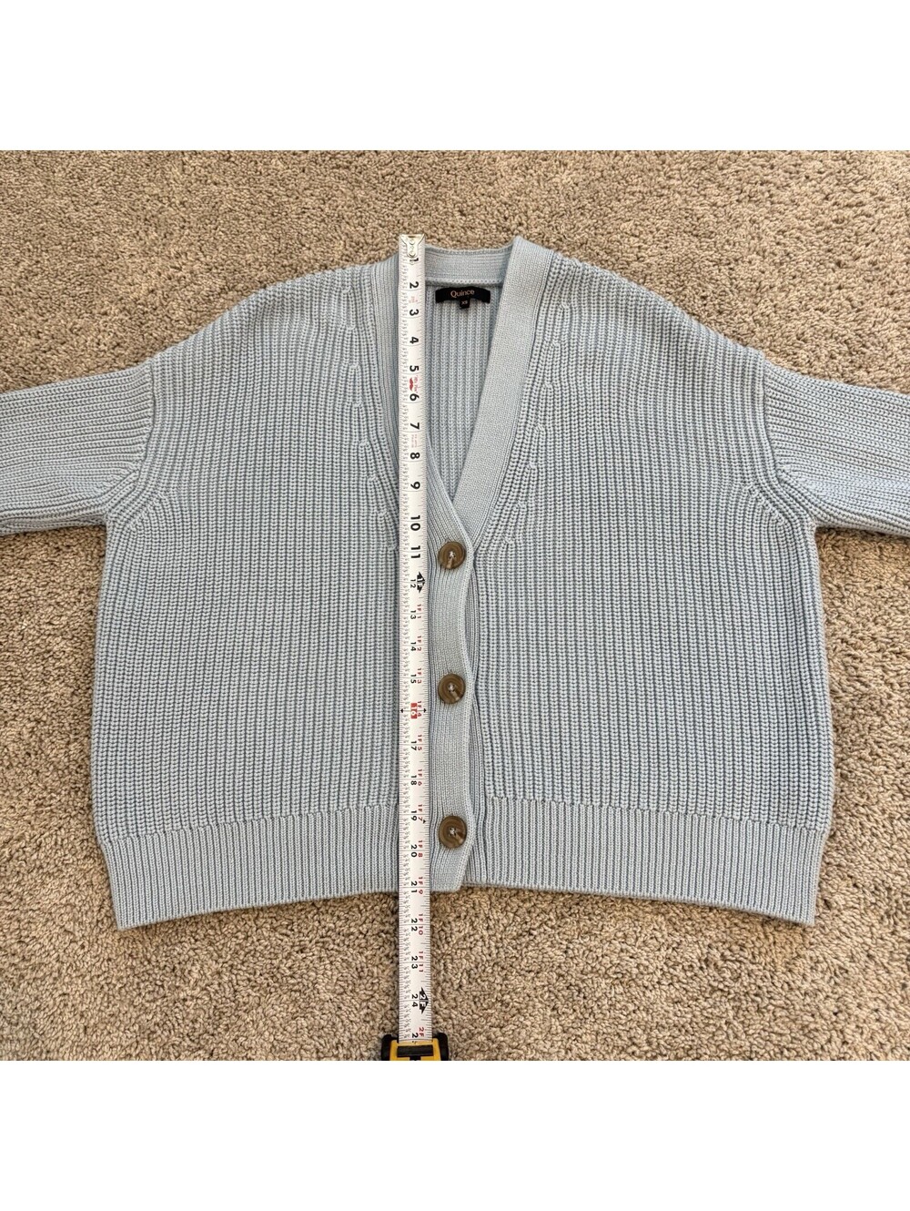 Quince 100% Organic Cotton Fisherman Boxy Cropped Cardigan Size XS Sky Blue EUC - Picture 6 of 6